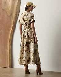 Donatella Diary-Print Twill Day Dress