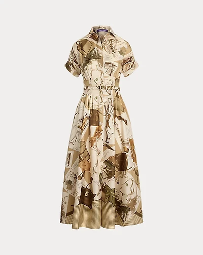 Donatella Diary-Print Twill Day Dress