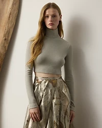 Metallic Jersey Mockneck Cropped Top