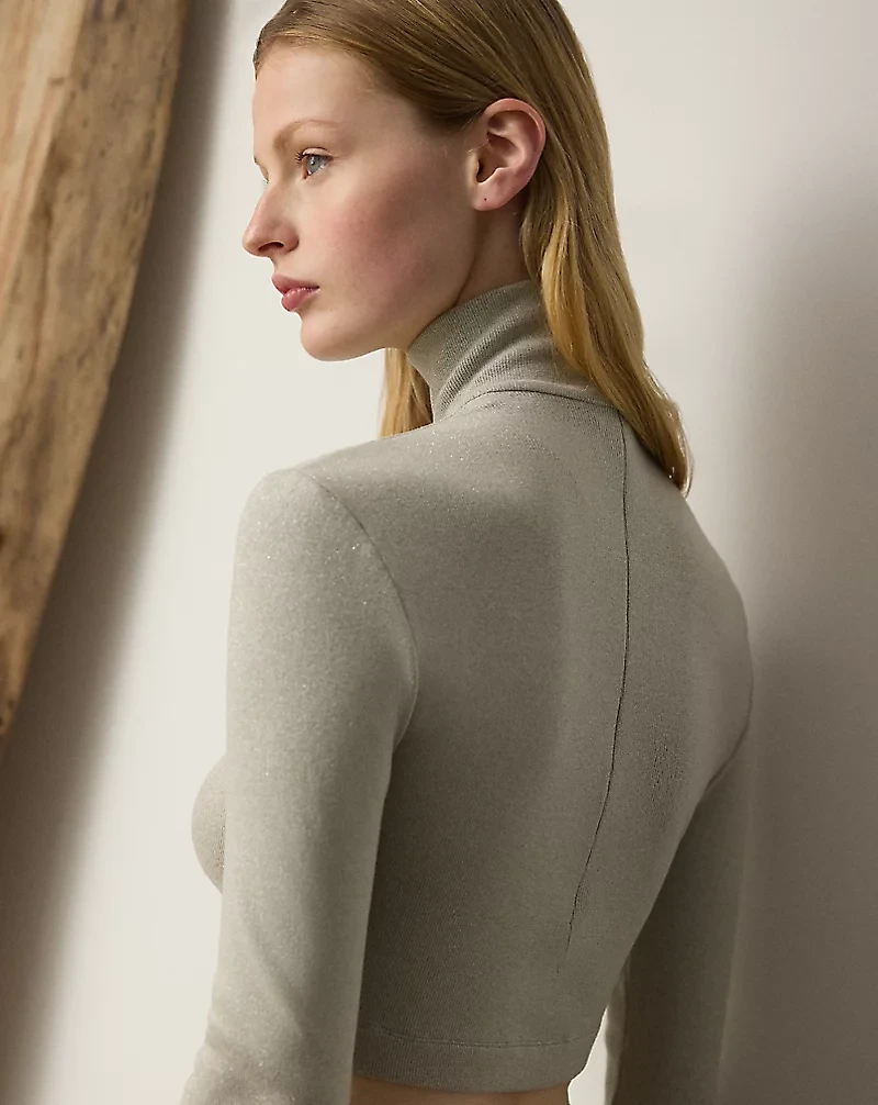 Metallic Jersey Mockneck Cropped Top