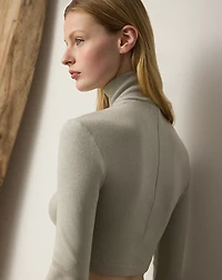 Metallic Jersey Mockneck Cropped Top