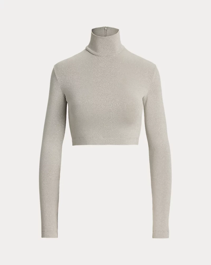 Metallic Jersey Mockneck Cropped Top