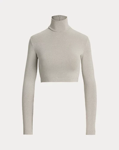 Metallic Jersey Mockneck Cropped Top