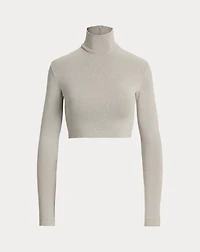 Metallic Jersey Mockneck Cropped Top