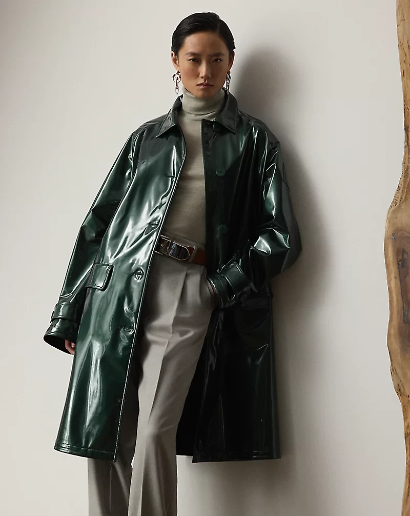 Korrina Synthetic Patent Balmacaan Coat