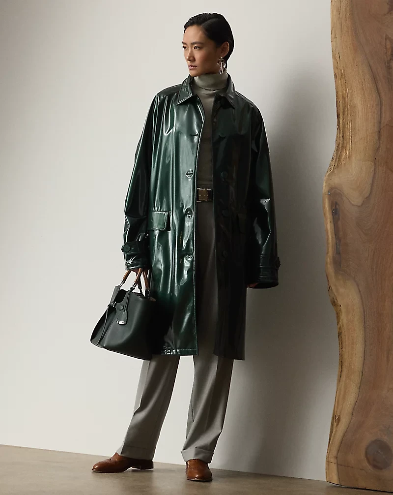 Korrina Synthetic Patent Balmacaan Coat