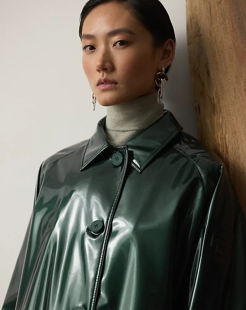 Korrina Synthetic Patent Balmacaan Coat