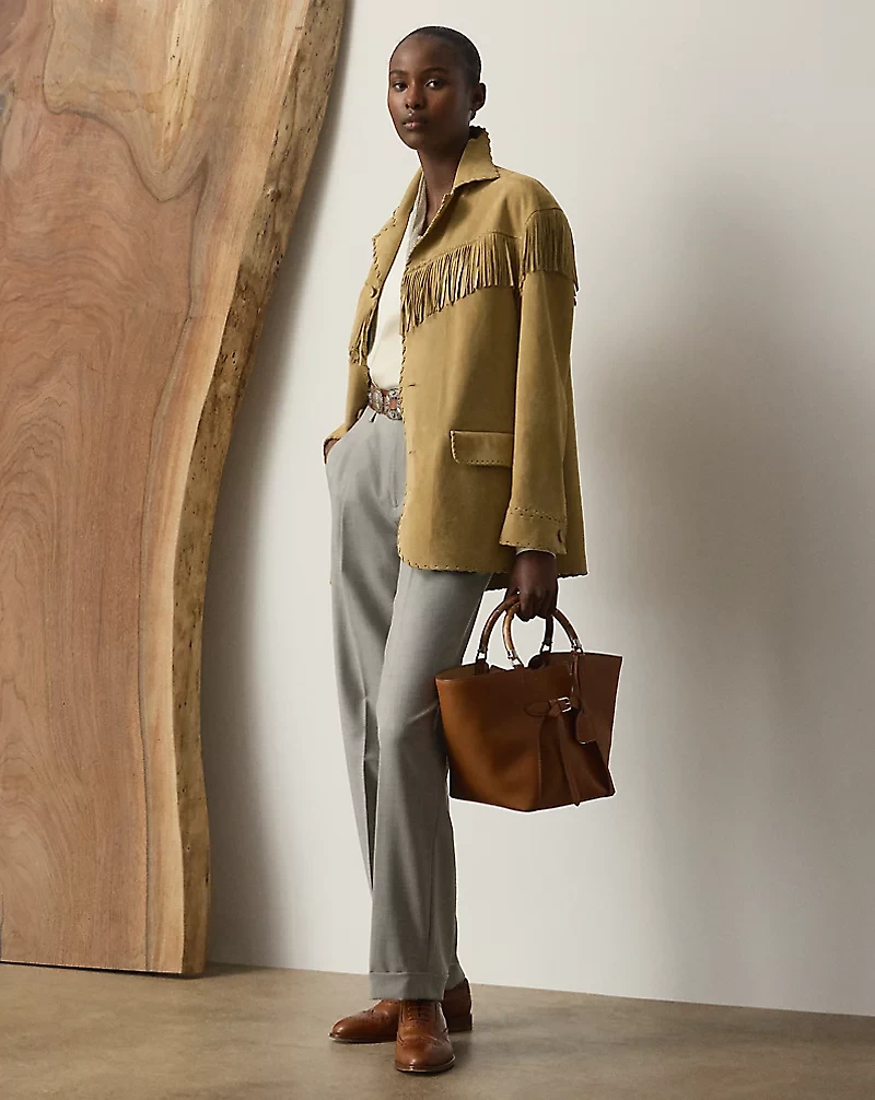 Ryland Fringe-Trim Lamb-Suede Jacket