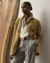 Ryland Fringe-Trim Lamb-Suede Jacket