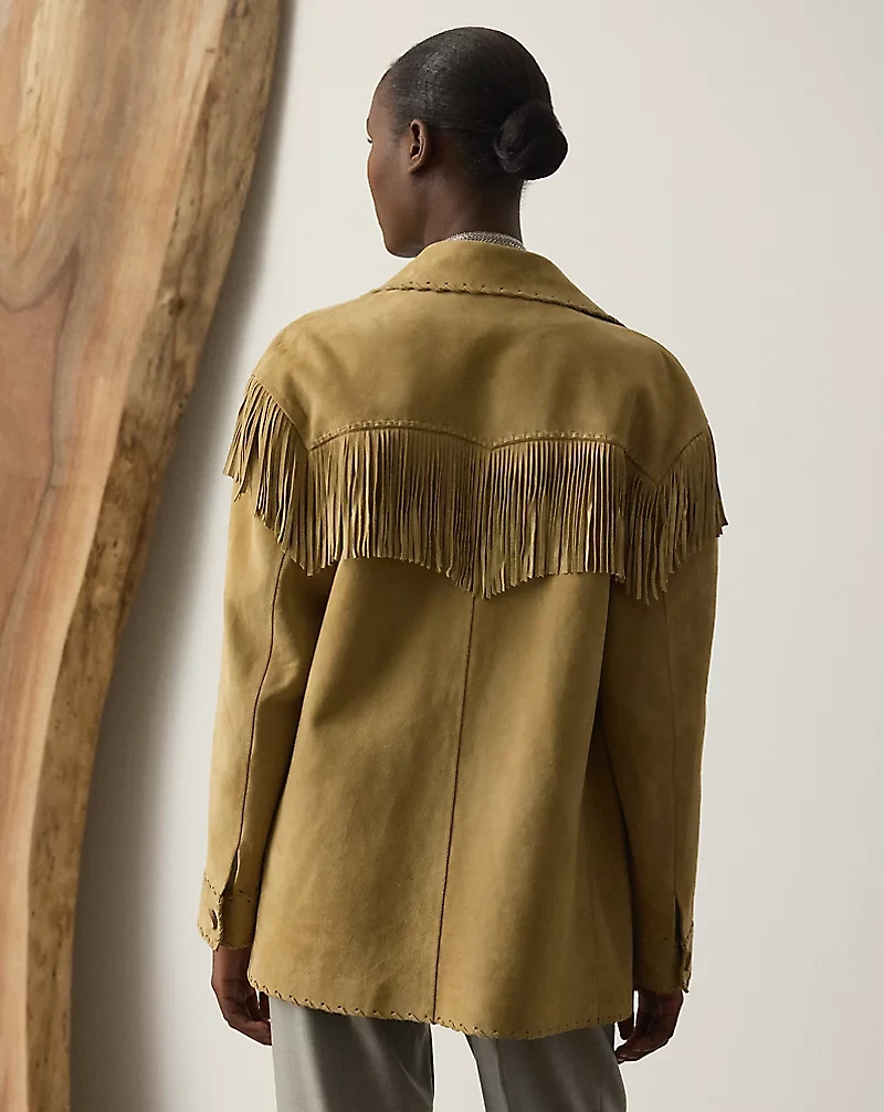 Ryland Fringe-Trim Lamb-Suede Jacket