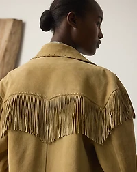 Ryland Fringe-Trim Lamb-Suede Jacket
