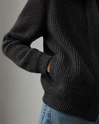 Rib-Knit Cashmere Bomber Cardigan