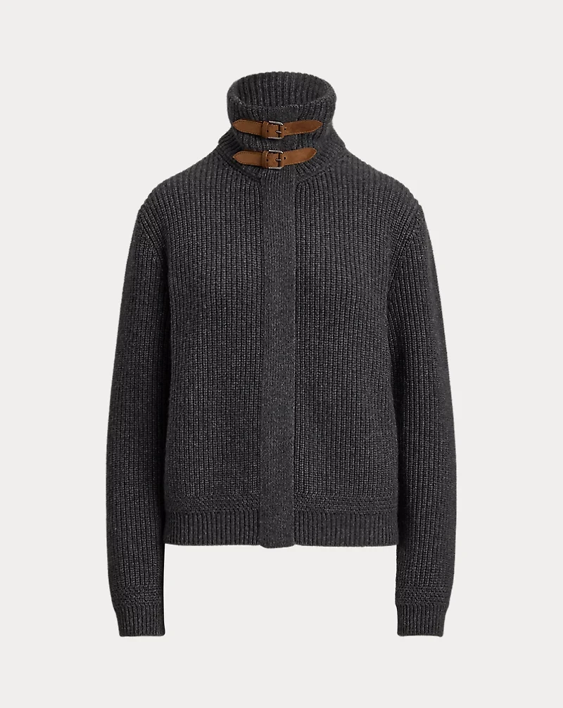 Rib-Knit Cashmere Bomber Cardigan