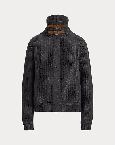 Rib-Knit Cashmere Bomber Cardigan
