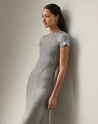 Foiled Rib-Knit Sweater Day Dress