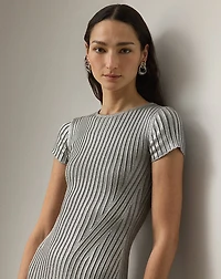 Foiled Rib-Knit Sweater Day Dress