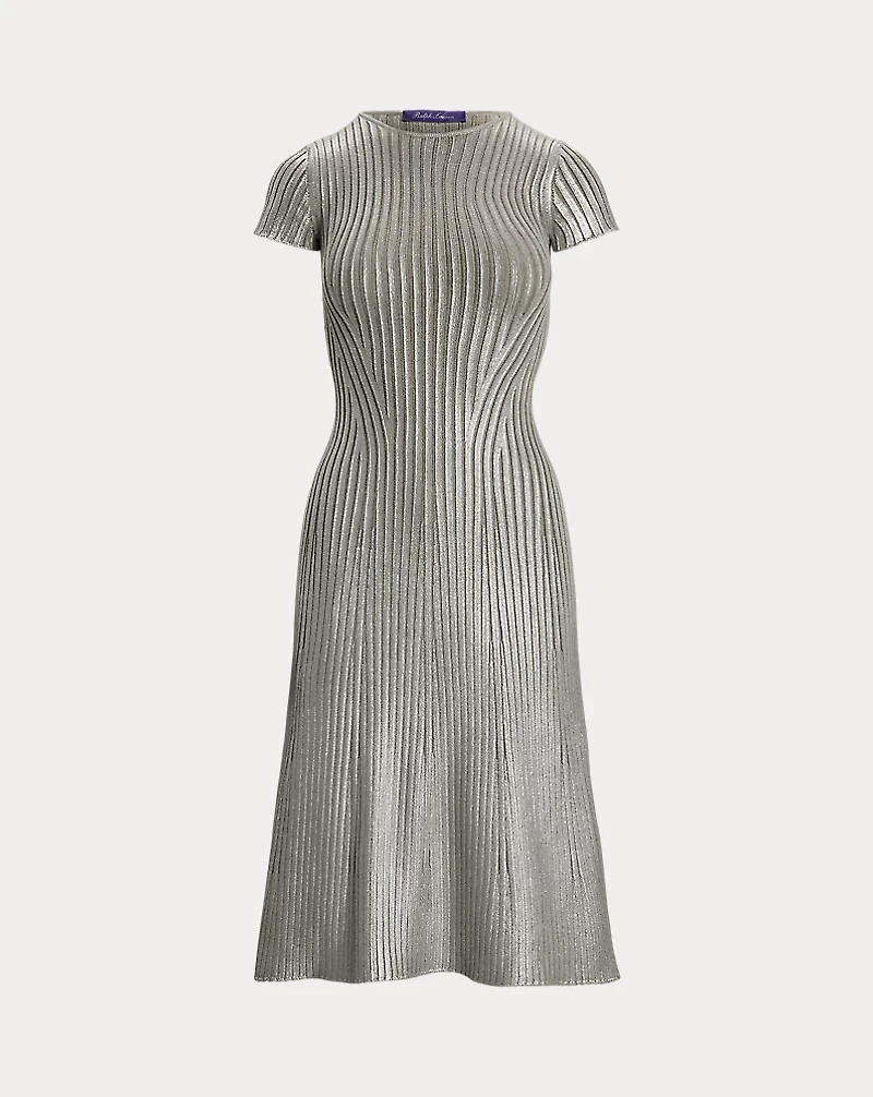 Foiled Rib-Knit Sweater Day Dress
