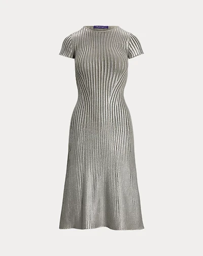 Foiled Rib-Knit Sweater Day Dress