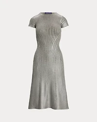 Foiled Rib-Knit Sweater Day Dress