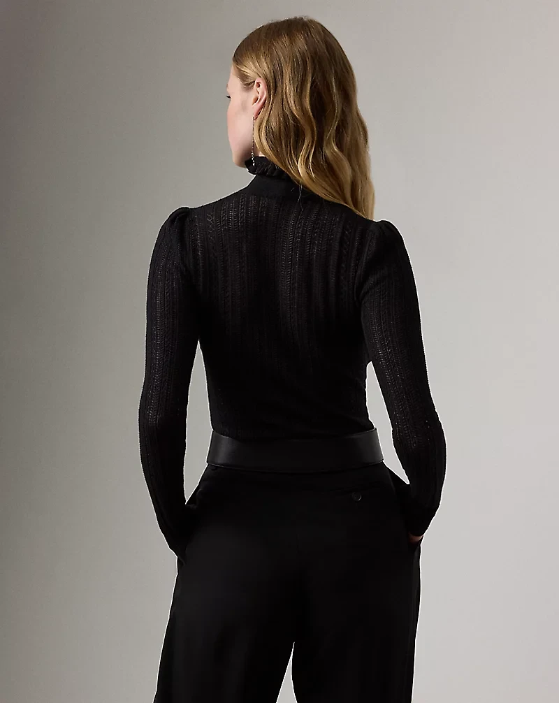 Silk-Cashmere Lace Turtleneck Sweater