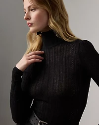 Silk-Cashmere Lace Turtleneck Sweater
