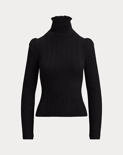 Silk-Cashmere Lace Turtleneck Sweater