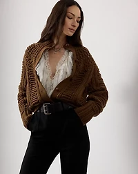 Hand-Knit Yoke Cashmere Cardigan