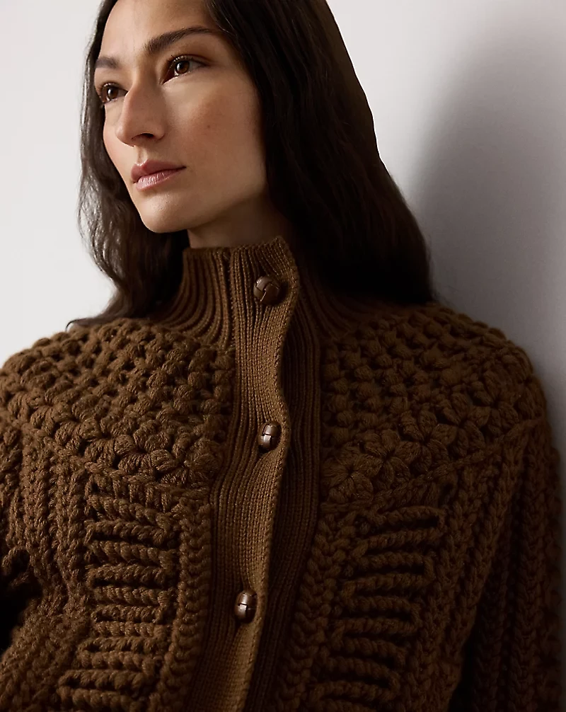Hand-Knit Yoke Cashmere Cardigan