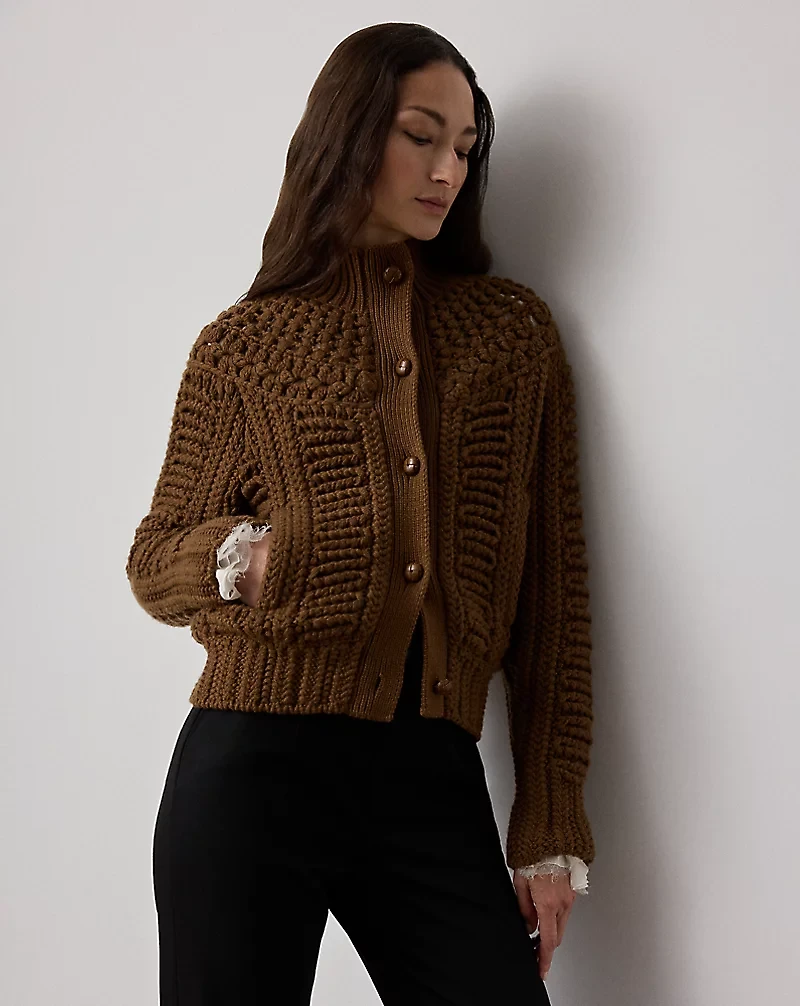 Hand-Knit Yoke Cashmere Cardigan