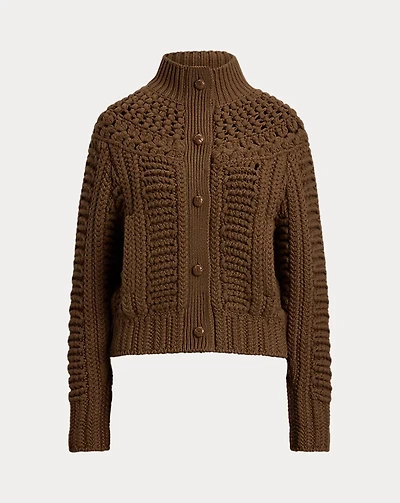 Hand-Knit Yoke Cashmere Cardigan