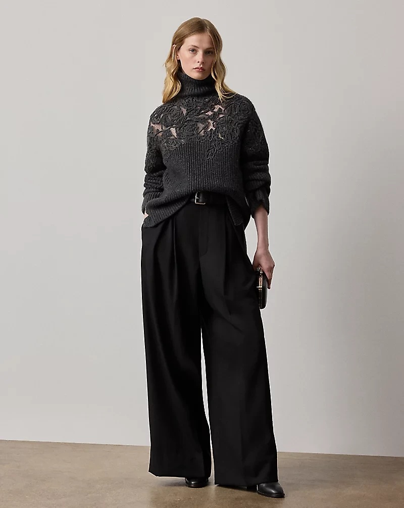 Embroidered Cashmere Funnelneck Sweater