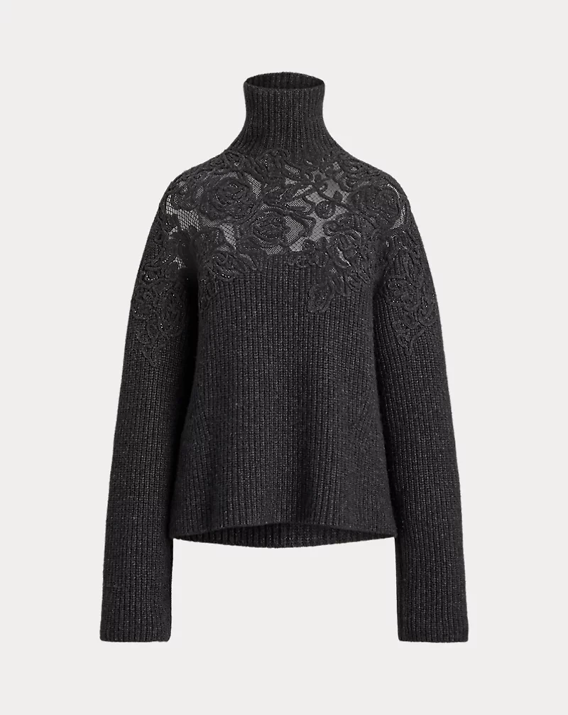 Embroidered Cashmere Funnelneck Sweater