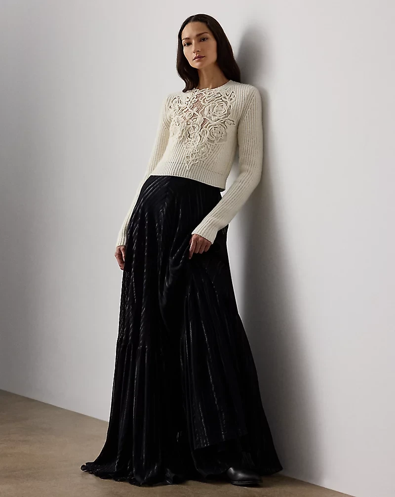Embroidered Cashmere Cropped Sweater