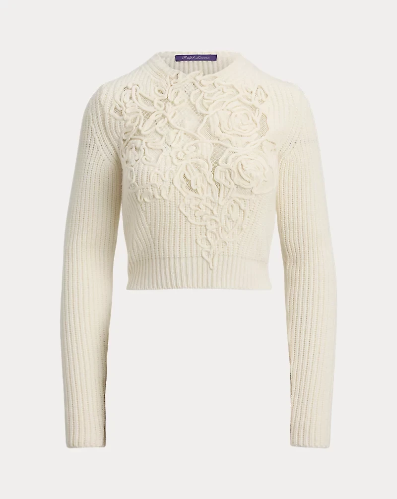Embroidered Cashmere Cropped Sweater