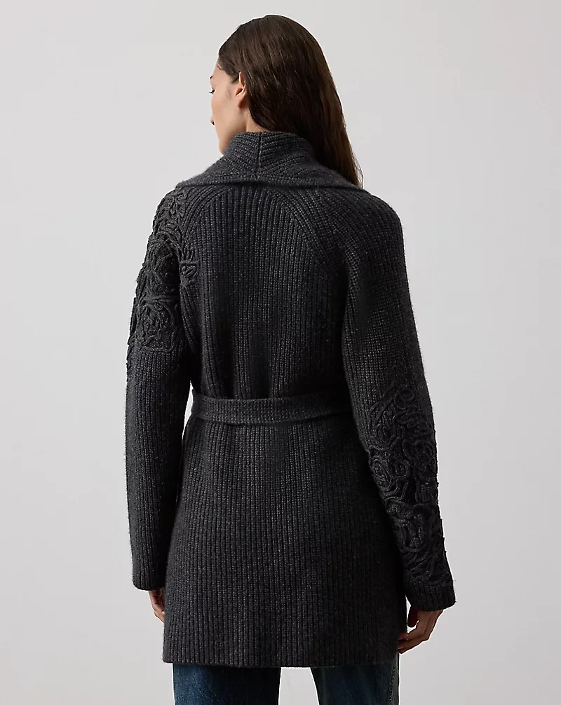 Embroidered Shawl-Collar Cardigan