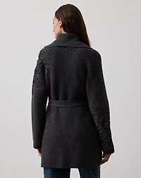 Embroidered Shawl-Collar Cardigan