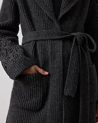 Embroidered Shawl-Collar Cardigan