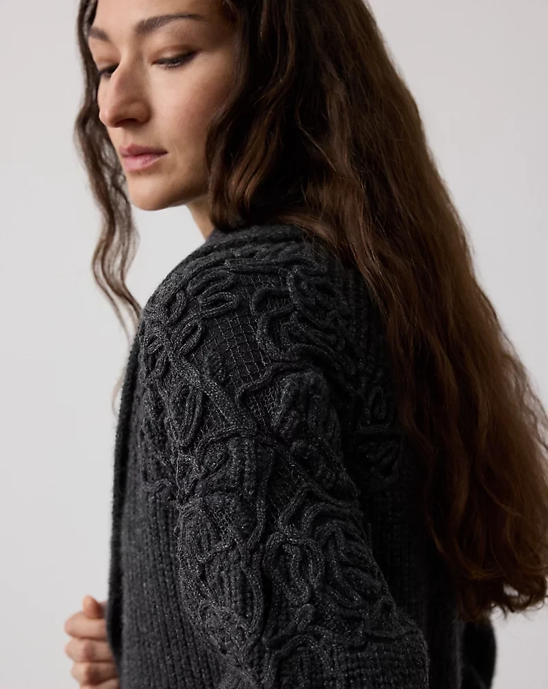Embroidered Shawl-Collar Cardigan