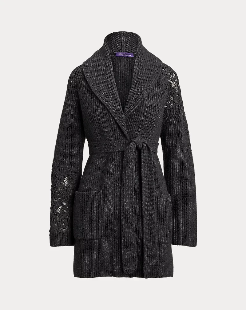 Embroidered Shawl-Collar Cardigan