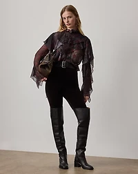 Ilene Ruffle-Trim Floral Chiffon Blouse