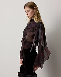 Ilene Ruffle-Trim Floral Chiffon Blouse