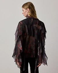Ilene Ruffle-Trim Floral Chiffon Blouse