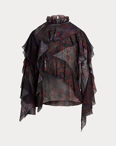 Ilene Ruffle-Trim Floral Chiffon Blouse