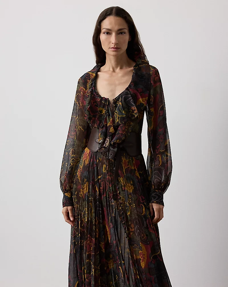 Catia Paisley Pleated Chiffon Day Dress