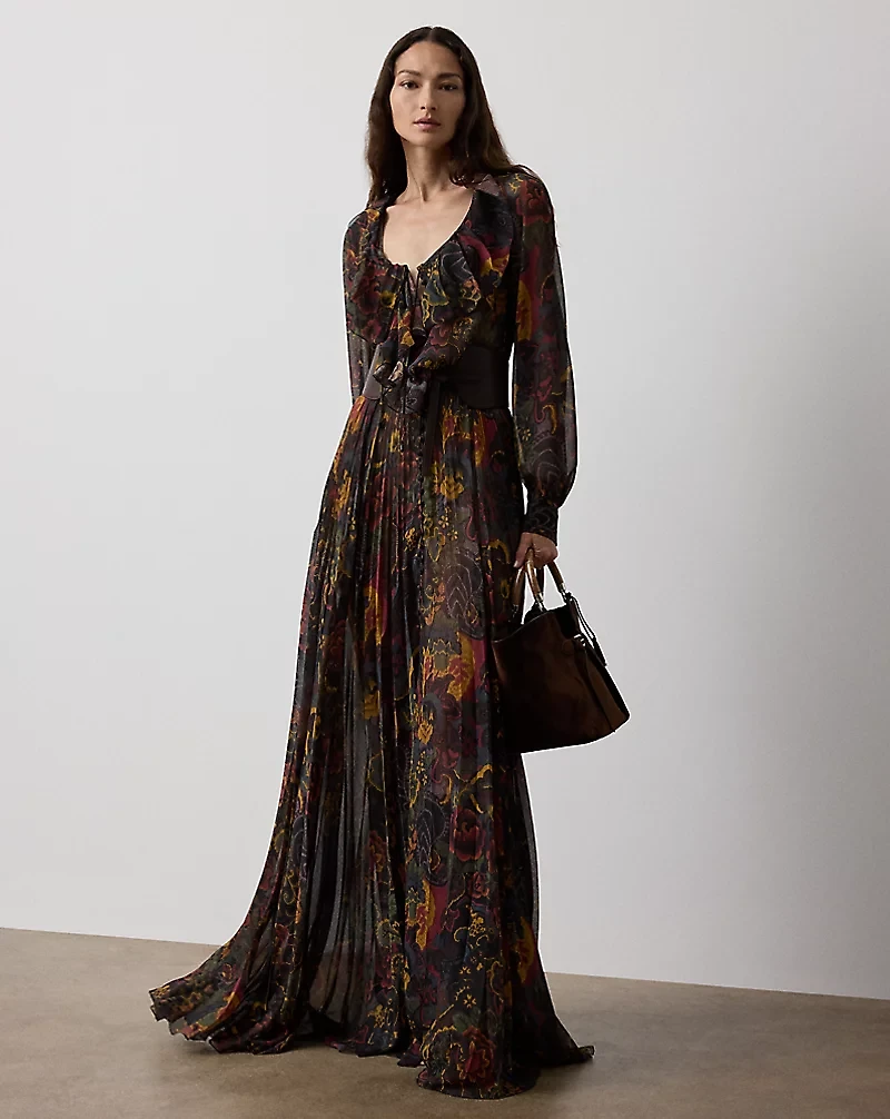 Catia Paisley Pleated Chiffon Day Dress