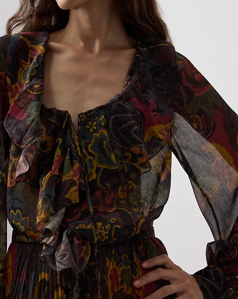 Catia Paisley Pleated Chiffon Day Dress