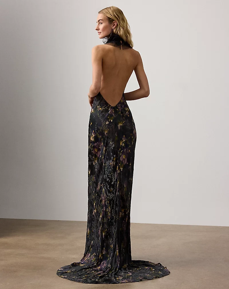 Ellen Floral Devoré Satin Evening Dress
