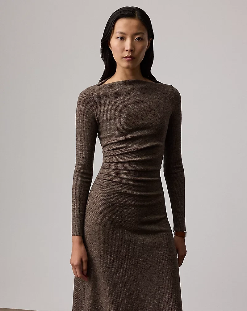 Nora Tick-Weave Wool Jersey Day Dress