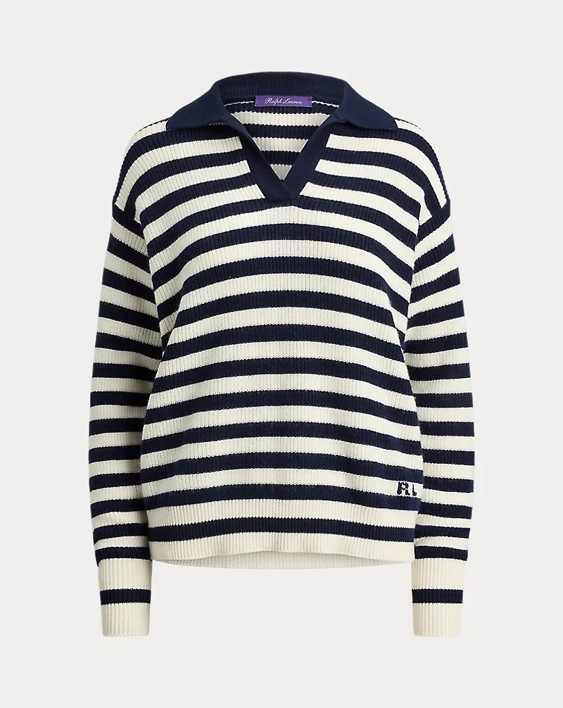 Striped Cashmere Polo Sweater