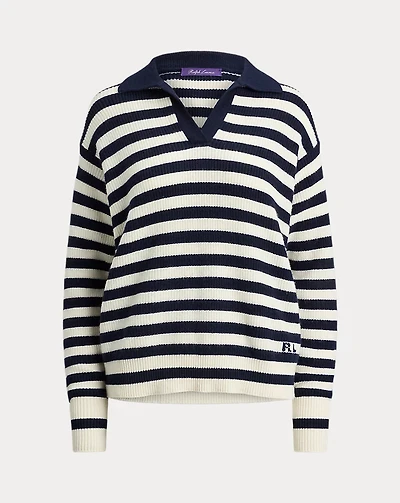 Striped Cashmere Polo Sweater